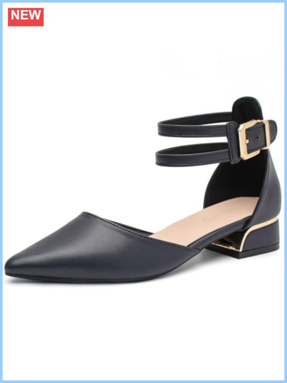 Low Heel Pointed Toe Pumps with Ankle Strap
